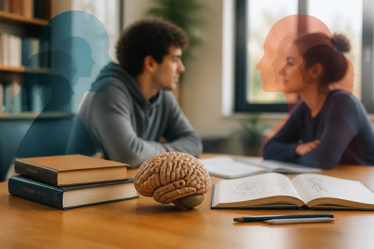 Brain Model And Study Materials With Human Silhouettes